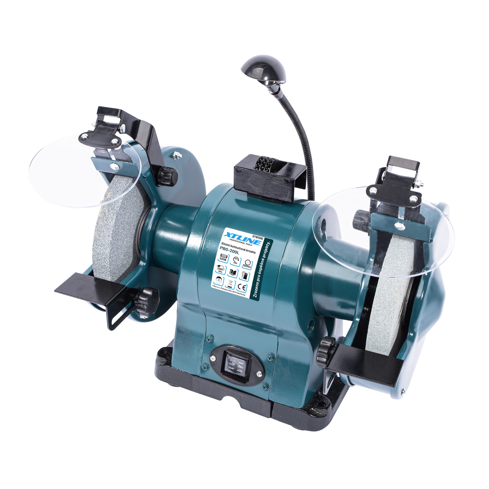 XTLINE Bruska stolní dvoukotoučová 520 W, 200 mm + svítidlo 3 W XT107200