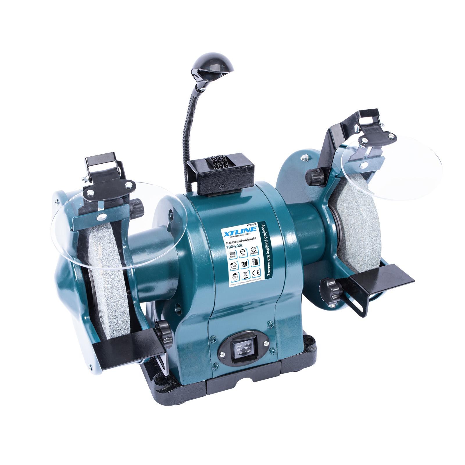 XTLINE Bruska stolní dvoukotoučová 520 W, 200 mm + svítidlo 3 W XT107200