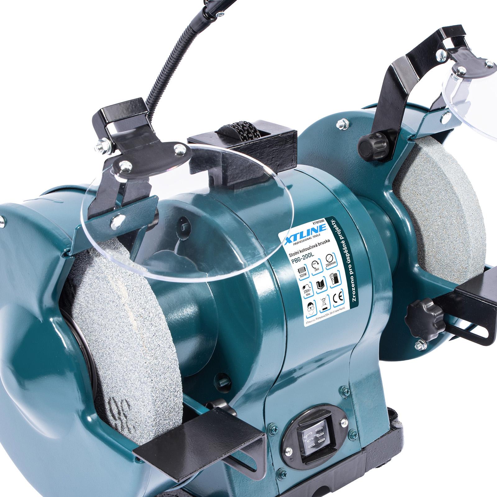 XTLINE Bruska stolní dvoukotoučová 520 W, 200 mm + svítidlo 3 W XT107200
