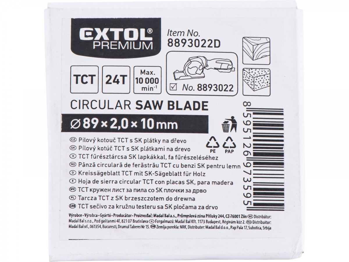 Kotouč pilový s SK plátky, Ř89 x 1,0 x 10 mm, 24T 8893022D Extol