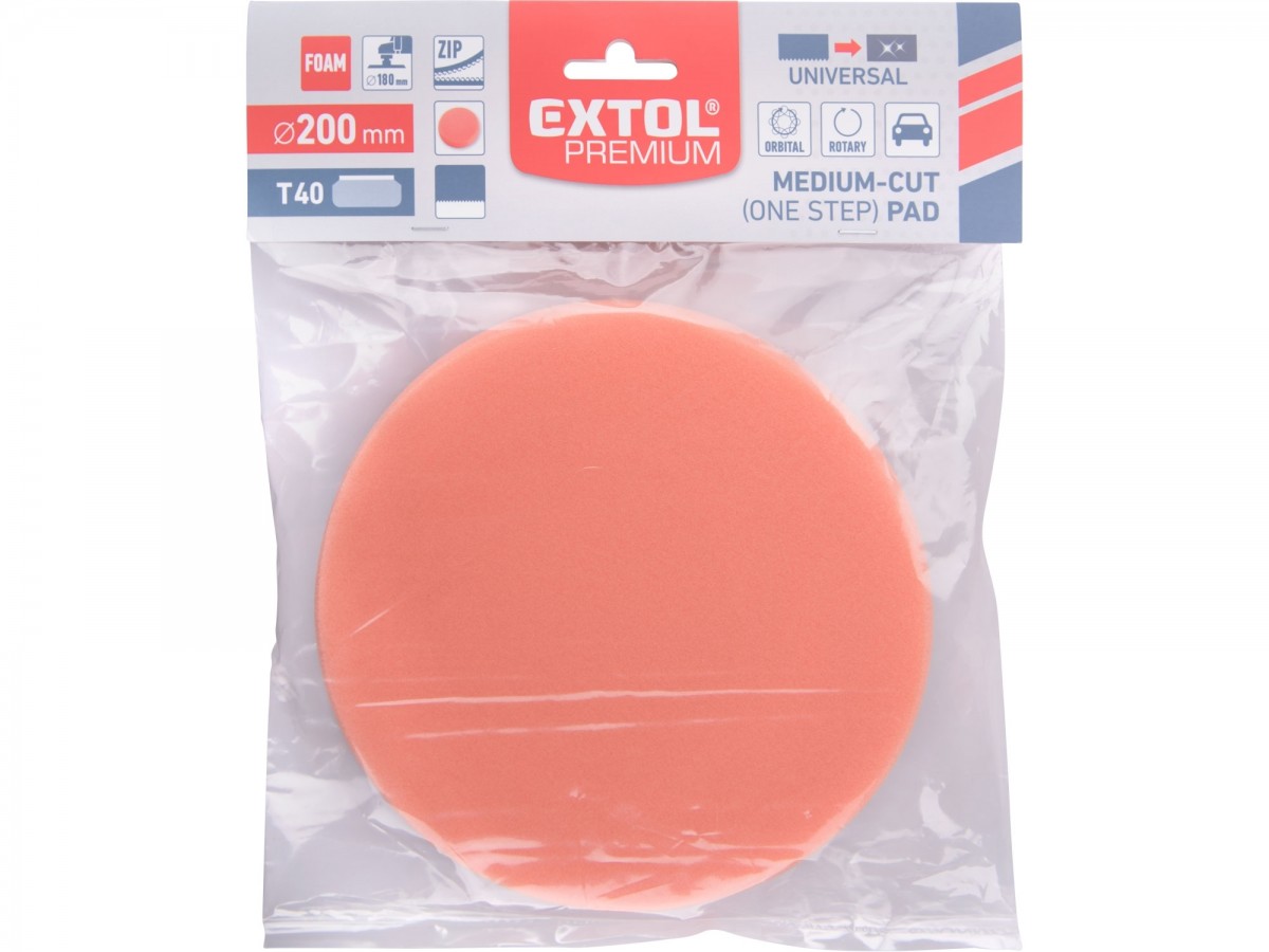 EXTOL PREMIUM kotouč leštící pěnový, T40, oranžový, O200x30mm, suchý zip O180mm 8804514