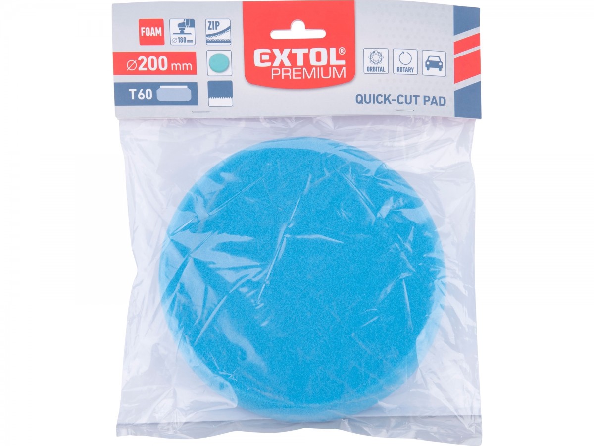 EXTOL PREMIUM kotouč leštící pěnový, T60, modrý, O200x30mm, suchý zip O180mm 8804516