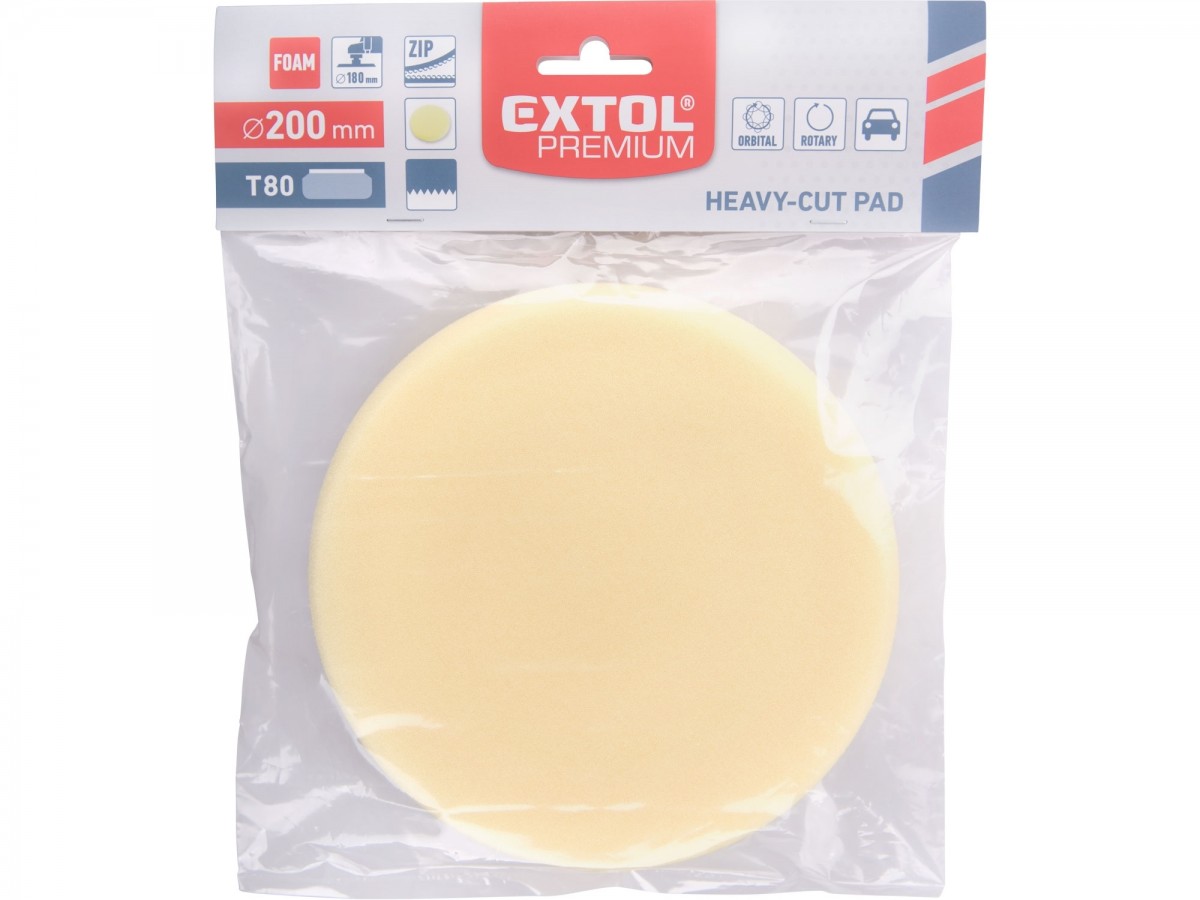 EXTOL PREMIUM kotouč leštící pěnový, T80, žlutý, O200x30mm, suchý zip O180mm 8804518