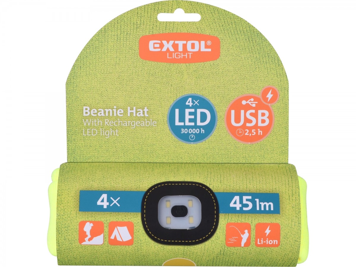 čepice s čelovkou 4x45lm, USB nabíjení, žlutá, univerzální velikost Extol 43194