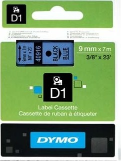 Dymo originální páska do tiskárny štítků, Dymo, 40916, S0720710, černý tisk/modrý podklad, 7m, 9mm, D1