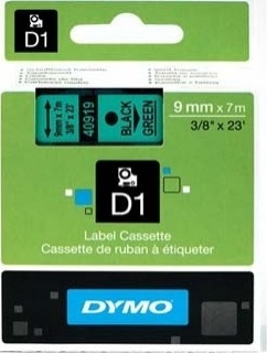 Dymo originální páska do tiskárny štítků, Dymo, 40919, S0720740, černý tisk/zelený podklad, 7m, 9mm, D1