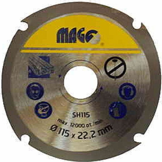 Řezný kotouč na dřevo 115 mm. Upínací otvor 22mm. Max 11000 RPM